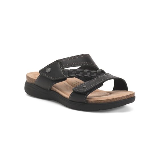 CLARKS Black Leather April Raelyn Comfort Sandals - Picture 1 of 2